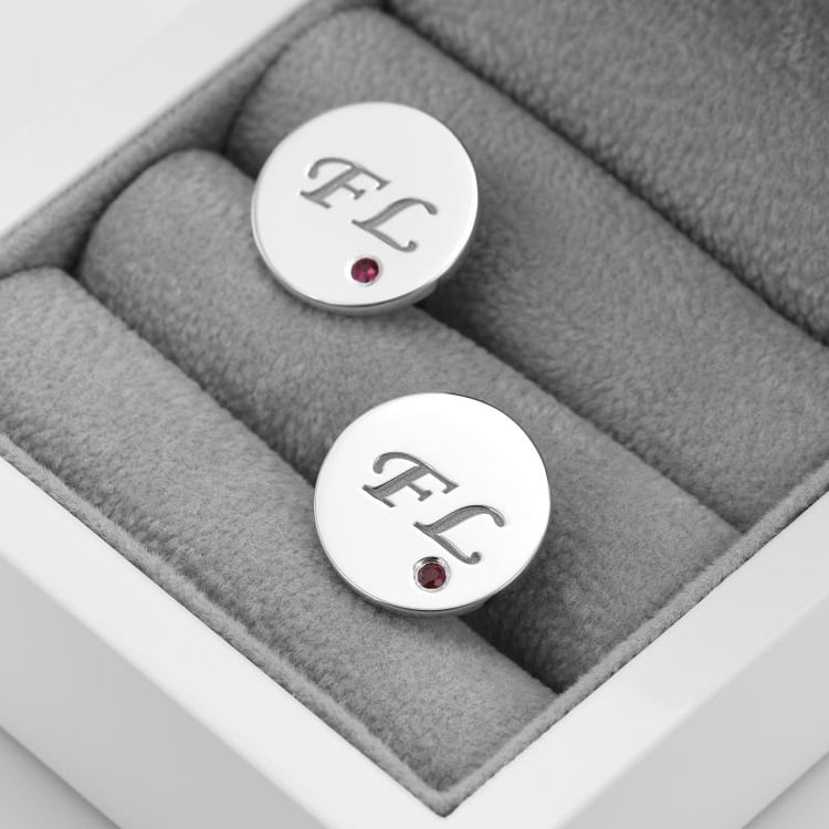 Rubin-Manschettenknöpfe aus Silber mit Gravur Fanny 50758