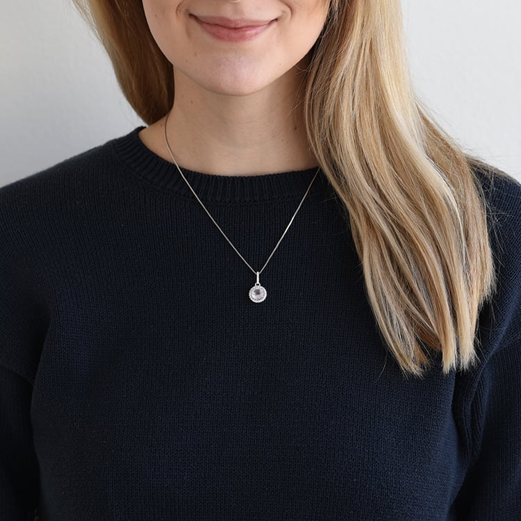 Silberne Halo-Anhänger mit Rosenquarz Atia 62212