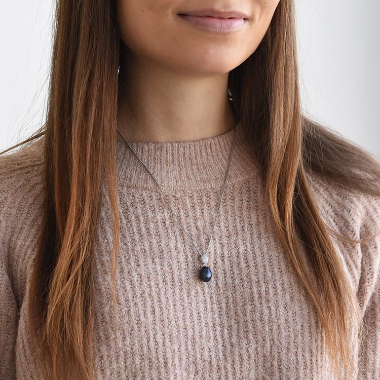 Anhänger aus Silber mit schwarzer Perle und Zirkonia Viktoria 78113