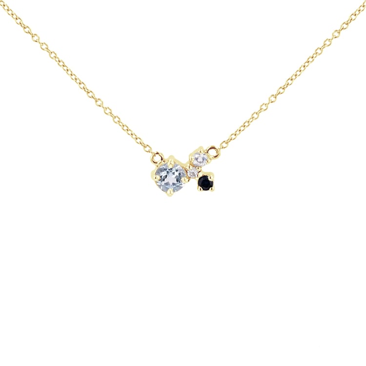 Cluster-Kette mit Mondstein, Aquamarin, Saphir und einem Diamanten Millie 111556