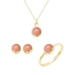 Goldenes Schmuckset mit pfirsichfarbenen Mondsteinen Leandra