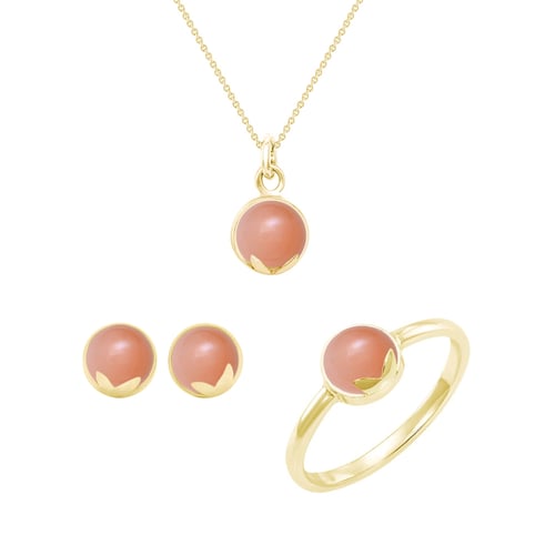 Goldenes Schmuckset mit pfirsichfarbenen Mondsteinen Leandra