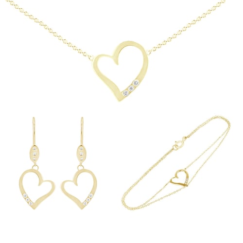 Goldenes Schmuckset mit Herzen und Diamanten Rubio