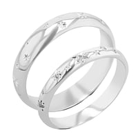 Platin-Eheringe mit von Hand gravierten Sternen und Diamanten Elia