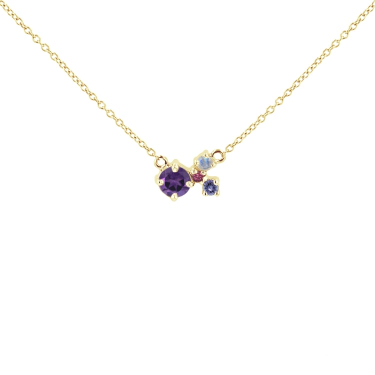 Silberne Cluster Kette mit Amethyst und Edelsteinen Millie 124668