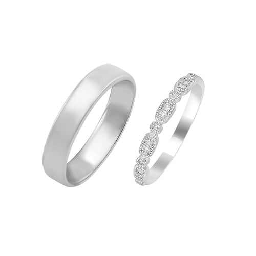 Eheringe aus einem Vintage-Ring mit Lab Grown Diamanten und einem Komfort-Ring Liam