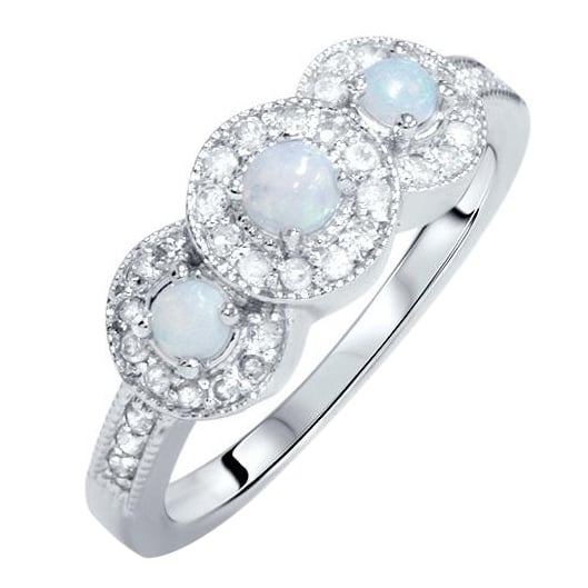 Goldener Ring mit drei Opalen und Diamanten Grear