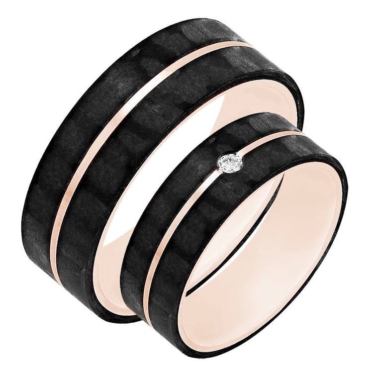 Flache Carbon Trauringe aus Gold mit Diamant Semaiah 80050