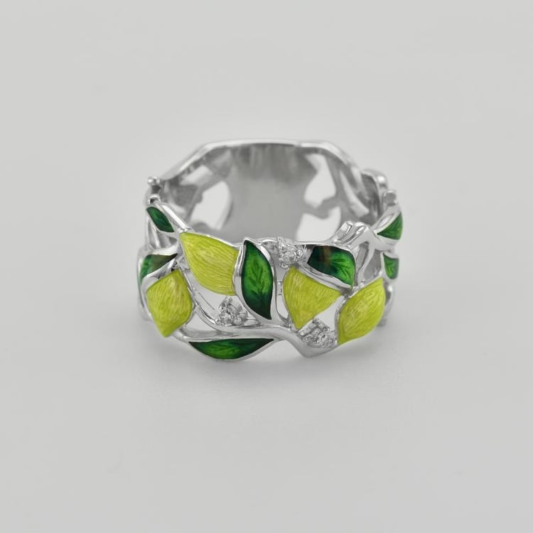 Ring aus Silber mit Diamanten und Emaille Zitronen 43350
