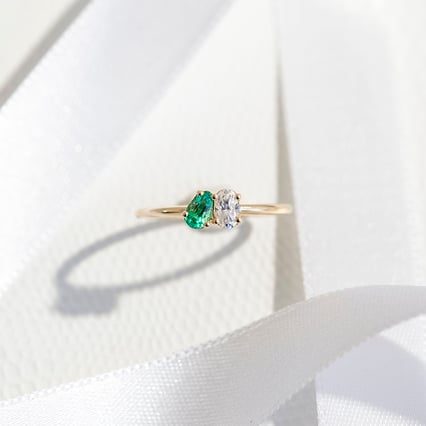 Toi et moi Verlobungsring mit Smaragd und Moissanit Philip