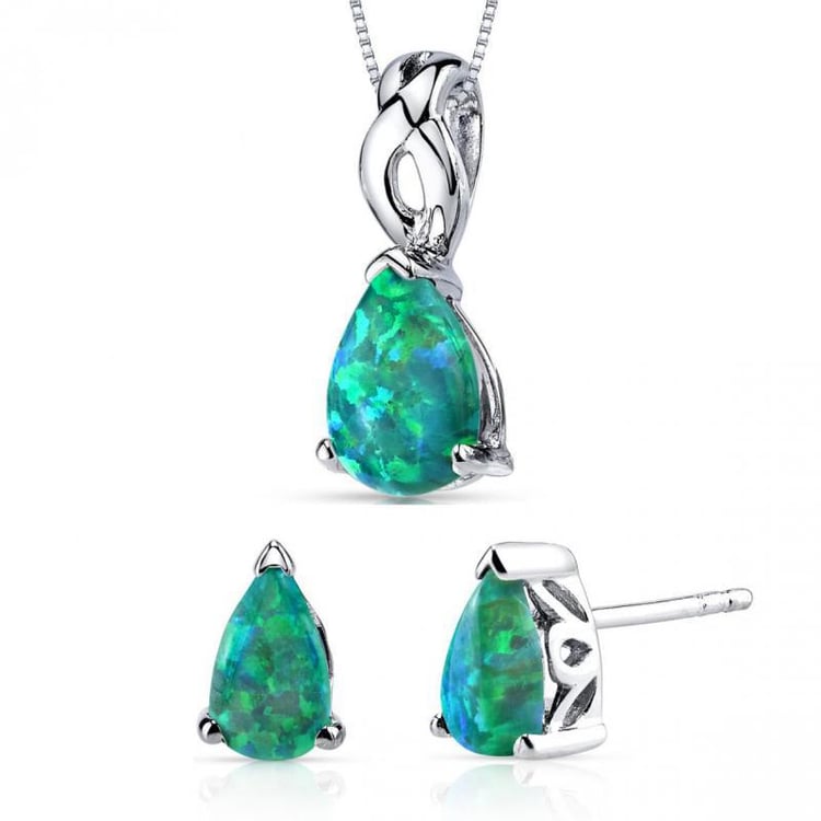 Silbernes Schmuckset mit grünen Opalen in Tropfenform Brieta