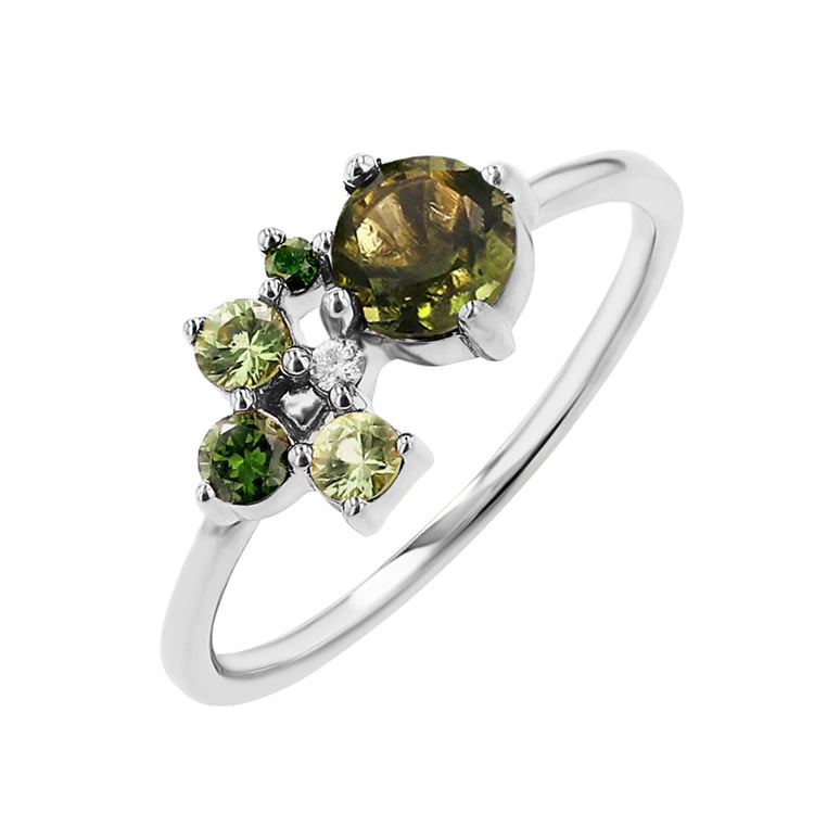 Cluster Ring mit Moldaviten, Saphiren und Diamanten Irma 146871