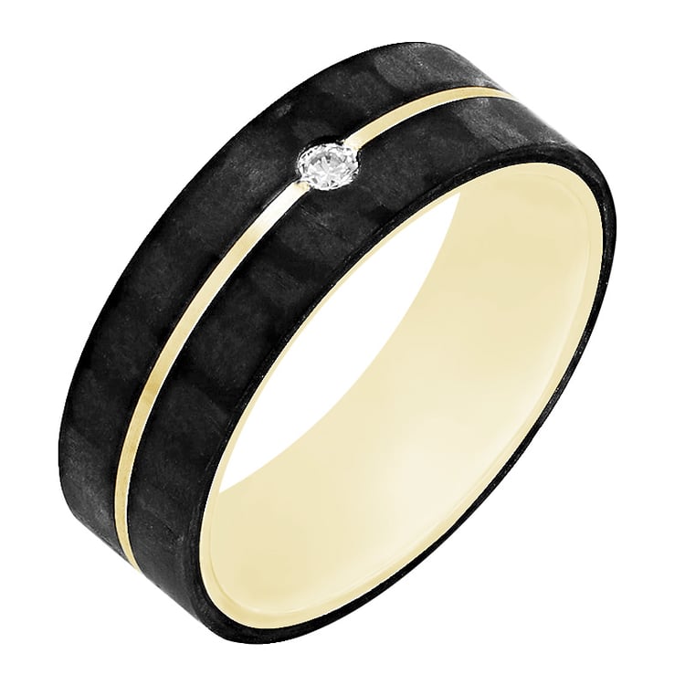 Flache Carbon Trauringe aus Gold mit Diamant Semaiah 80051
