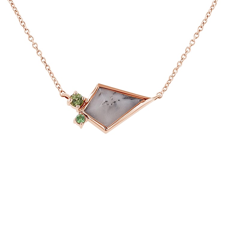 Halskette mit dendritischem Opal, Olivin und Tsavorit Granat Milly