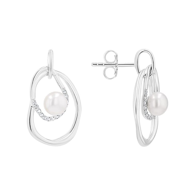 Silberne Perlenohrringe mit weißen Topasen 164030