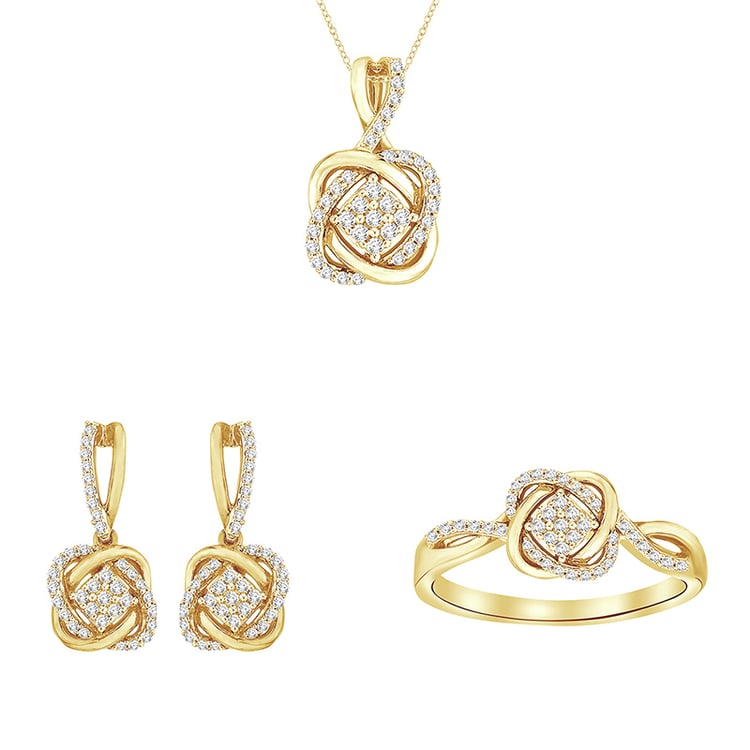 Goldenes geflochtenesSchmuckset mit Diamanten Emre 95252