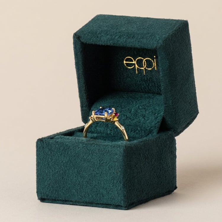 Cluster Scheidungsring mit einem Asscher Tansaniten, Padparadscha-Saphir, Rubin und Diamant Dennis 166092