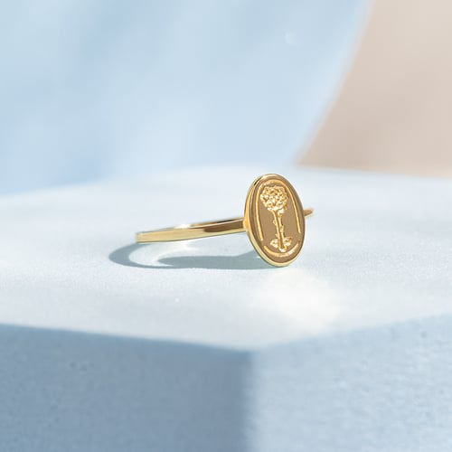 Silberner ovaler Ring mit der Gravur der Rose aus dem Kleinen Prinz