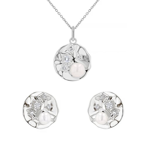Silbernes Schmuckset mit Perlen und weißen Topasen Darleen