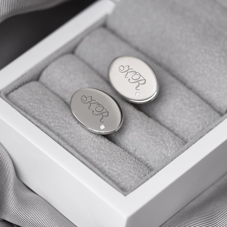 Gravierte Manschettenknöpfe in Silber mit Diamanten Hadar 69815