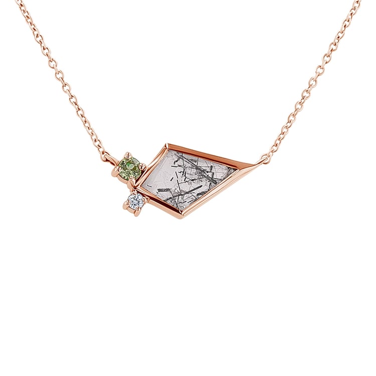 Halskette mit Rutilkristall, Olivin und Diamant Milly