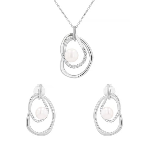 Silbernes Schmuckset mit Perlen und weißen Topasen Maral
