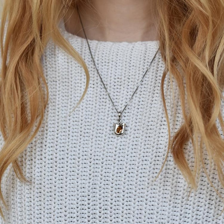 Silber Tulpe mit Citrin auf dem Hals 28576