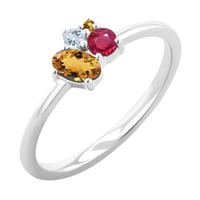 Cluster-Ring mit Citrin, Rubin und Aquamarin Bluma