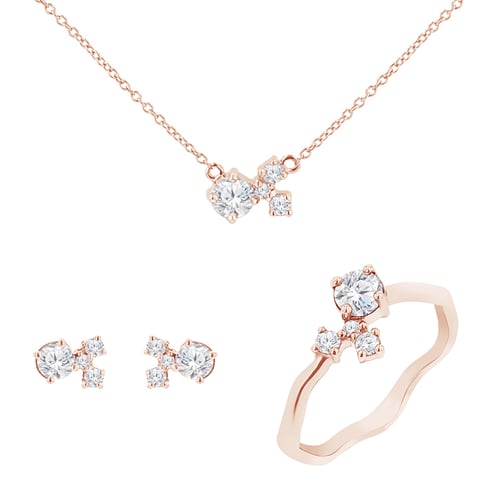 Silbernes Cluster-Schmuckset mit Moissaniten und Lab Grown Diamanten Halli