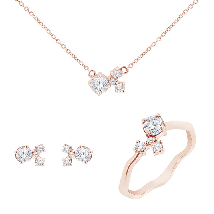 Silbernes Cluster-Schmuckset mit Moissaniten und Lab Grown Diamanten Halli 125323