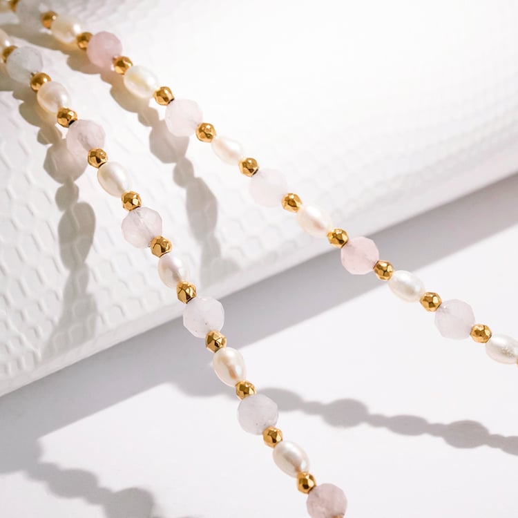 Vergoldete Kette aus Silber mit echten Perlen und Morganitperlen Rossa 115676