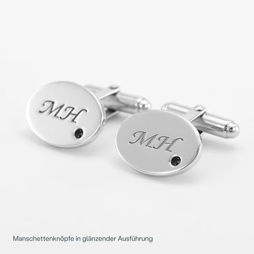 Silberne Manschettenknöpfe mit Gravur und schwarzen Diamanten Janvier