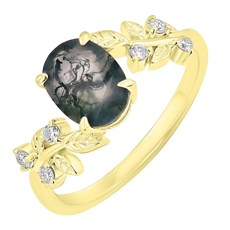 Eleganter Ring mit Moosachat und Moissaniten Hene