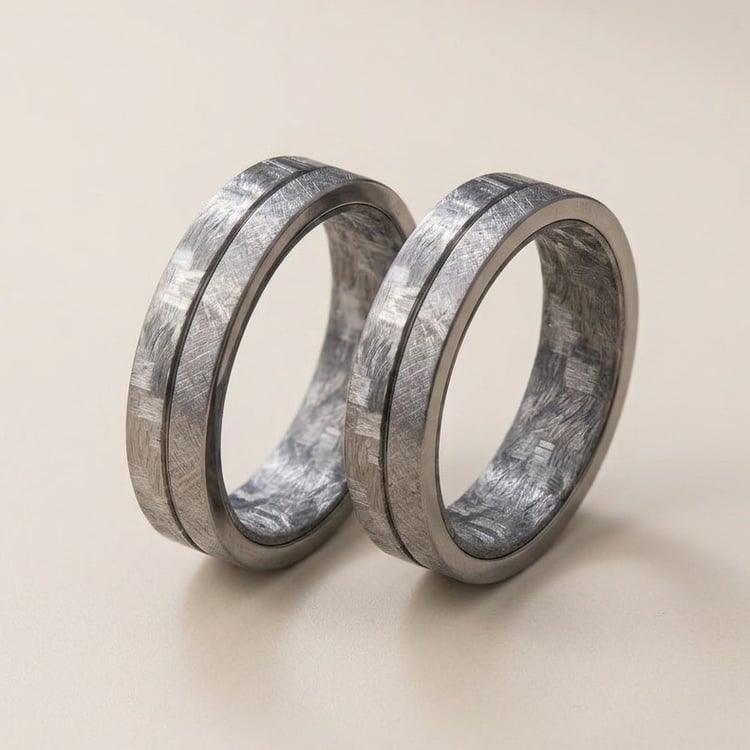 Kombinierte Eheringe aus Titan mit grauem Carbon Toby 168693