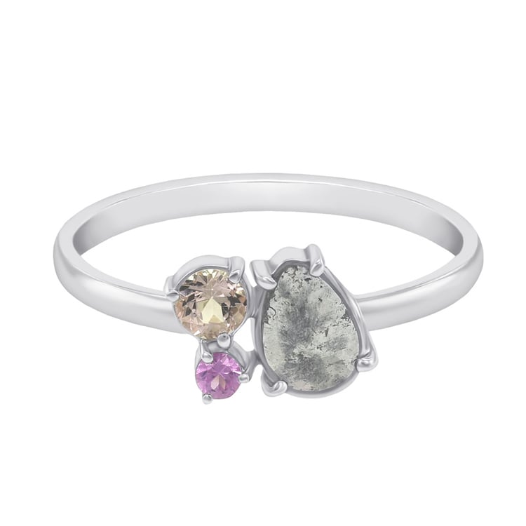 Cluster-Ring mit Salt and Pepper Diamant, Morganite und Saphir Tecka