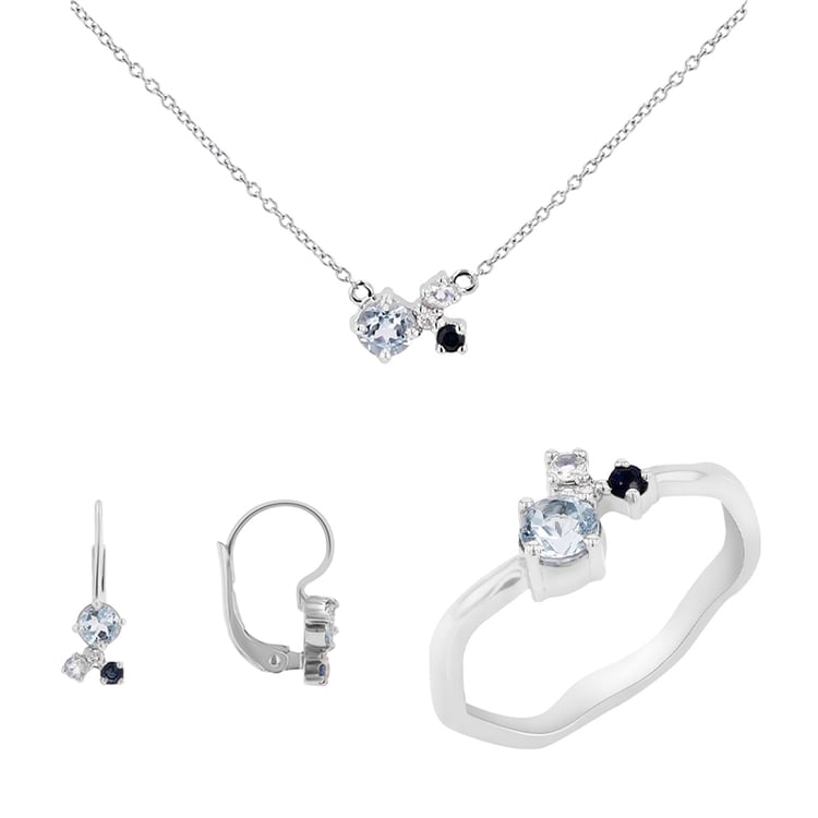 Schmuckset mit Aquamarinen, Saphiren, Mondsteinen und Diamanten Halli