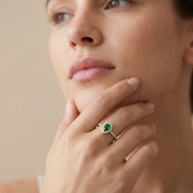 Scheidungsring mit Lab Grown Smaragd in Tropfenform und Diamanten Peter 166259