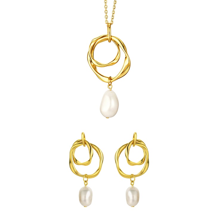 Vergoldetes Schmuckset mit Perlen Cameron