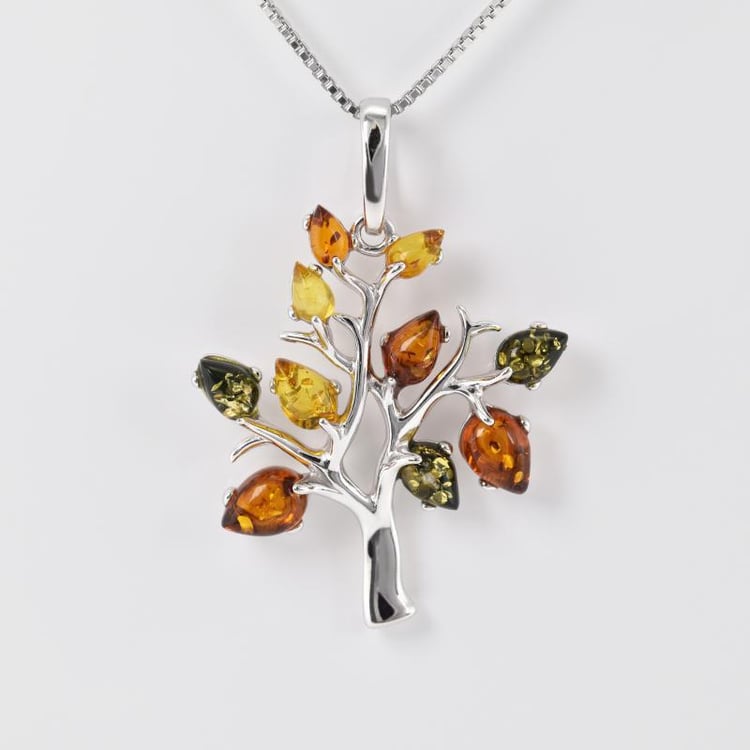 Bezaubernder Silber-Anhänger mit Lebensbaum und Bernstein Tess 15108