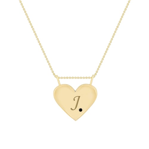 Goldherz mit Gravur und schwarzem Diamant Issy