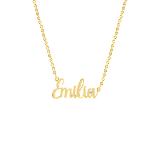 Goldene Namenskette mit Gravur Ihrer Wahl und Diamant Dovev