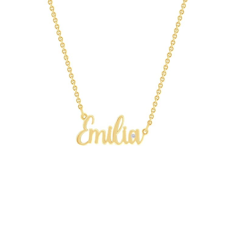 Goldene Namenskette mit Gravur Ihrer Wahl und Diamant Dovev 69847