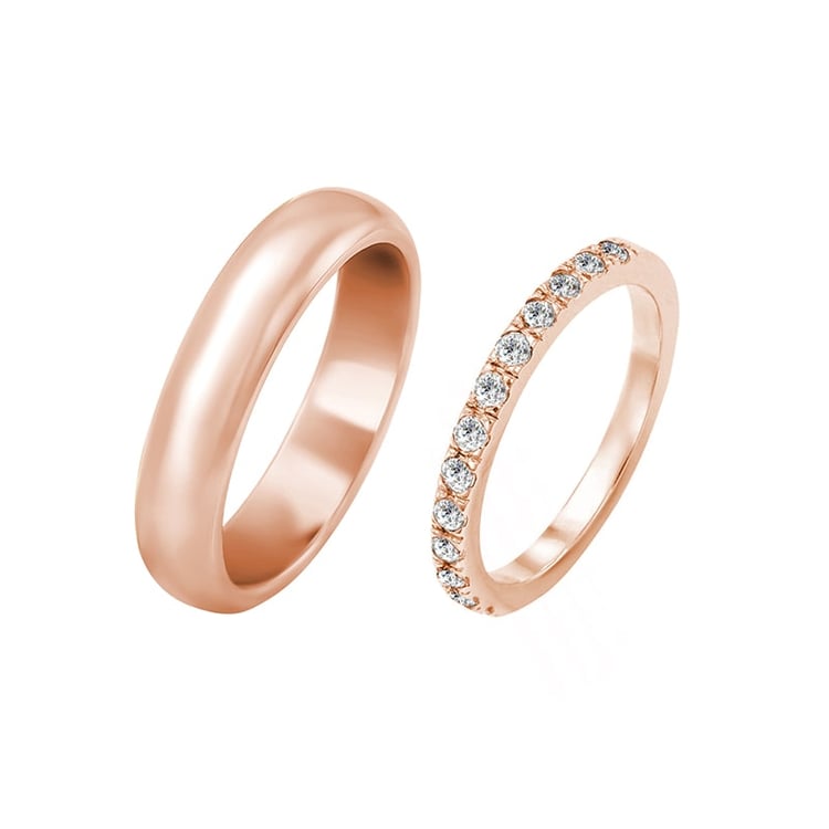 Eheringe aus einem Eternity-Ring mit Moissaniten und einem halbrunden Ring Lowum 105384