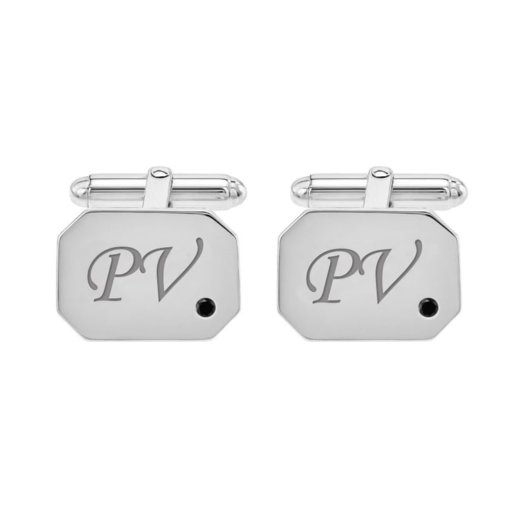 Silberne Manschettenknöpfe mit Gravur und schwarzen Diamanten Meissa 31611