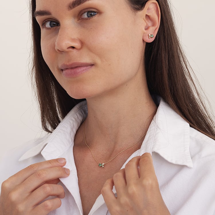 Cluster Schmuckset mit grünen Diamanten und Edelsteinen Halli 129331