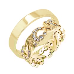 Eheringe aus einem Vintage-Ring mit Lab Grown Diamanten und einem flachen Ring Christine