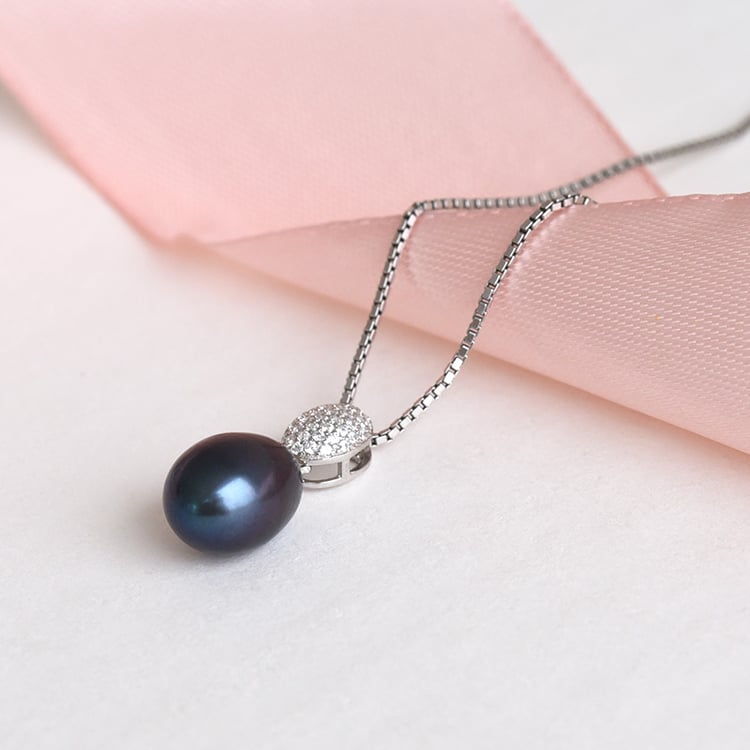 Anhänger aus Silber mit schwarzer Perle und Zirkonia Viktoria 78112