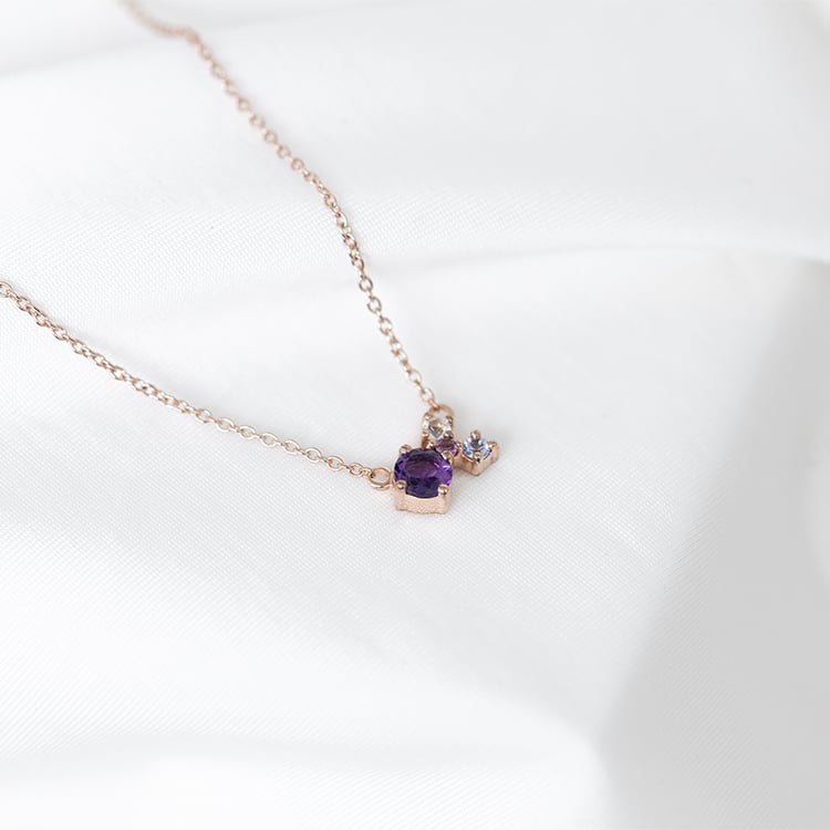 Silberne Cluster Kette mit Amethyst und Edelsteinen Millie 131067