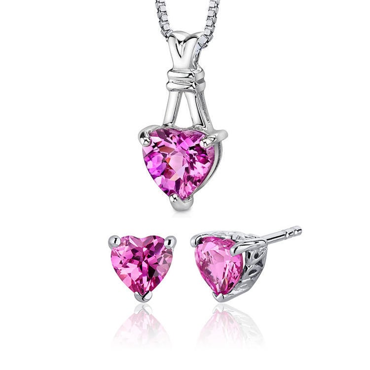 Schmuckset in Silber mit rosafarbenen Saphirherzen Eleonore