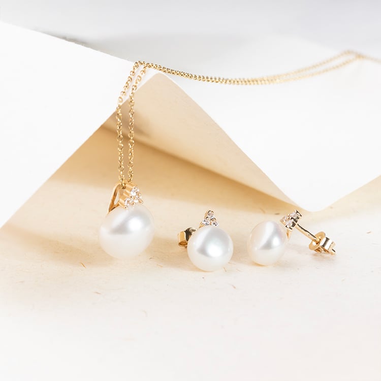 Goldene Perlenohrringe mit Zirkonia Cleta 147436